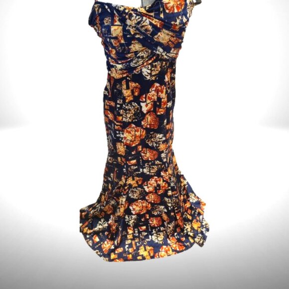 Just Cavalli Navy/Orange Floral Ruched Maxi Dress – IT 46 (US 10/12) – NWT - Picture 8 of 16